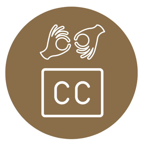 icon of a hands signing and the closed captioning icon.