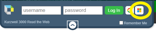 The login screen for Read the Web. the Microsoft login button is highlighted. 